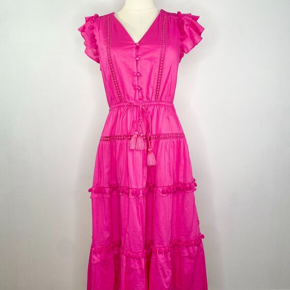 J Crew - Pink Boho Flamenco Pom-Pom Maxi Dress - Picture 2 of 7